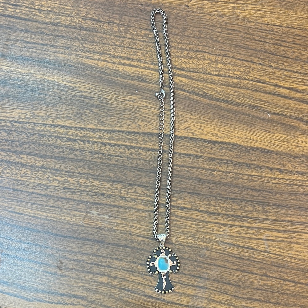 Montana silversmith Western Turquoise cross Pendant with black & gold - Picture 2 of 3